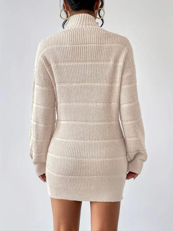 Women's Textured Drop Shoulder Sweater Dress without Belt, Elegant Long Sleeve High Neck Jumper Dress for Spring & Fall, Women's Knitwear for Daily Wear Turtleneck