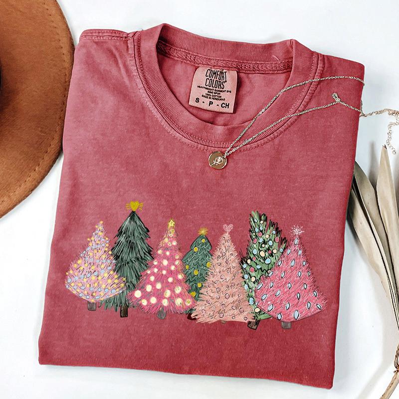 Sketched Christmas Trees, Christmas Heart, Vibrant, Winter, Snow, Xmas Tshirt, Christmas Comfort Colors Tshirt, Women's Graphic Tee, Xmas, Santa, Winter, Snow