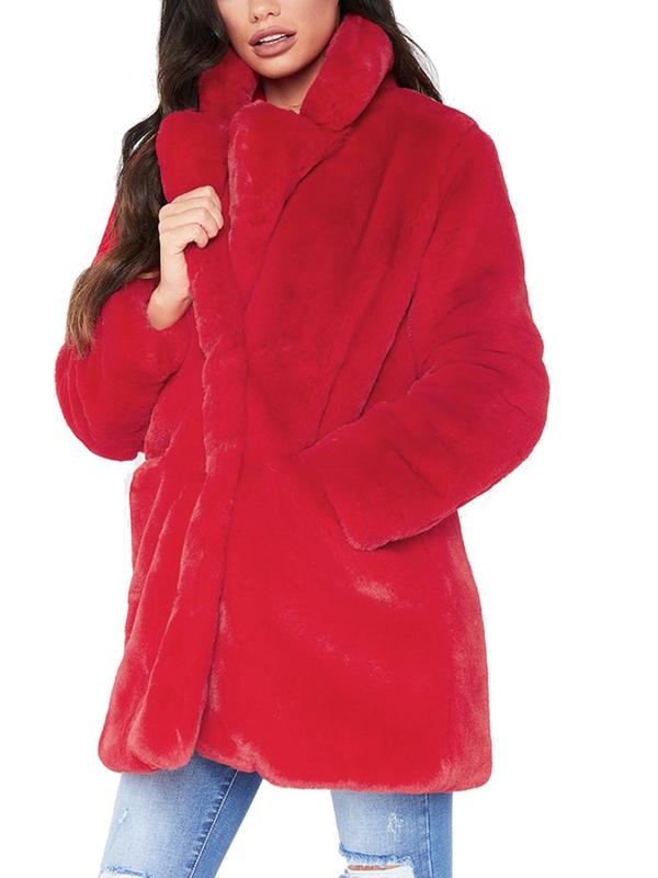 women's Solid Color Pocket Button Front Lapel Faux Fur Coat, Casual Jackets, Long Sleeve Outerwear for Fall & Winter,  Winter Clothes Women, Ladies Clothes for Daily Wear