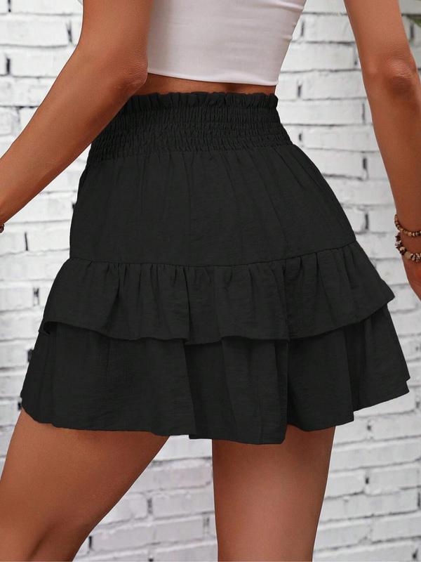 Women's Tiered Layer Ruffle Hem Shorts, Casual Shirred High Waist Shorts, Shorts for Women, Ladies Bottoms for Daily Wear