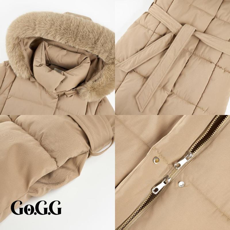 Go.G.G Faux Fur Long Belted Puffer Coat Womenswear Jackets Casual Fabric, Button Front Full Zip Long Sleeve Winter Warm Outerwear, Solid Color Pocket Design Coat for Women