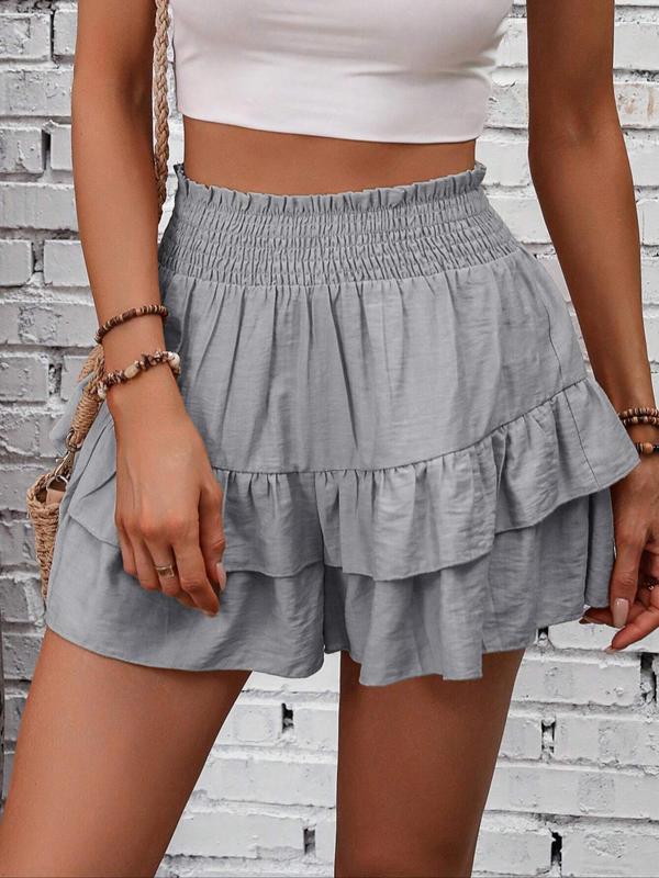 Women's Tiered Layer Ruffle Hem Shorts, Casual Shirred High Waist Shorts, Shorts for Women, Ladies Bottoms for Daily Wear