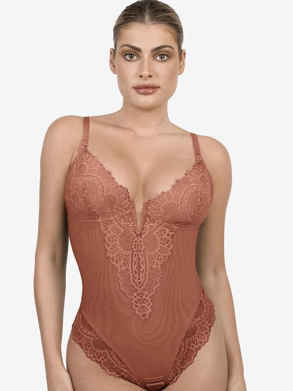 Popilush The Shapewear Bodysuit Deep-V Neck Lace Bodysuits Basic Womenswear Tops Or Leather Skirts Underwear Sleeveless