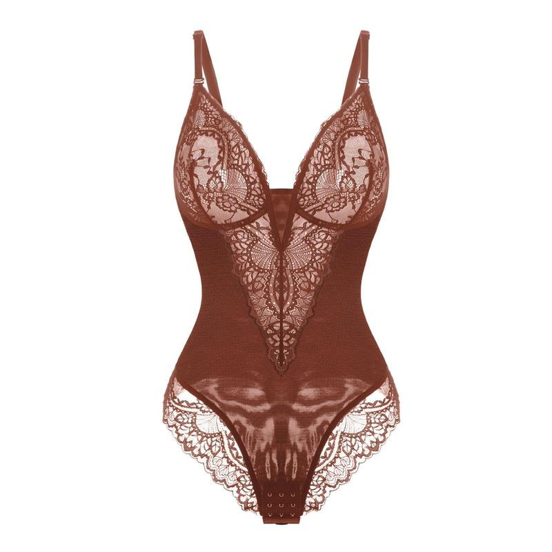 Popilush The Shapewear Bodysuit Deep-V Neck Lace Bodysuits Basic Womenswear Tops Or Leather Skirts Underwear Sleeveless