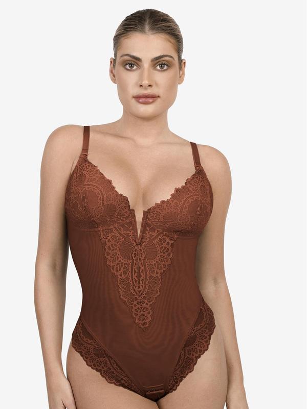 Popilush The Shapewear Bodysuit Deep-V Neck Lace Bodysuits Basic Womenswear Tops Or Leather Skirts Underwear Sleeveless