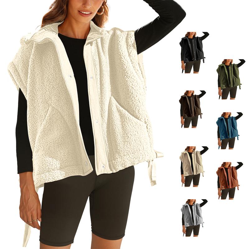 Yozazzy Women's Fuzzy Fleece Vest Oversized Casual Sleeveless Fuzzy Sherpa Jacket Winter Warm Button Down Gilet Outerwear with Pockets Basic Tops