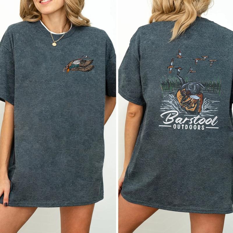 Vintage Barstool Outdoors Duck Hunt 2 Sided Shirt, Mallard Hunting Tshirt, Unisex Graphic Printed Tee, Cotton Shortsleeve Casual Womenswear, Daily Women's Top