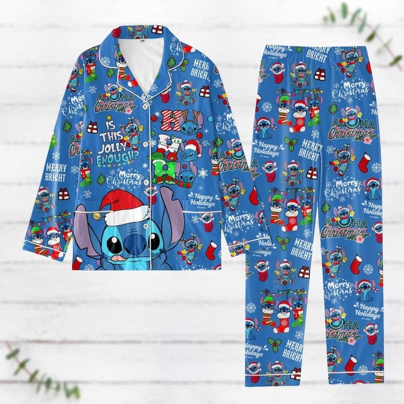 Christmas Stitchh Ohanaa Means Family Pajamas Set, Stitchh Ho Ho Ho Matching Pajamas, Lilo Stitchh Pajamas, Movie Cartoon Pajamas UPSJ