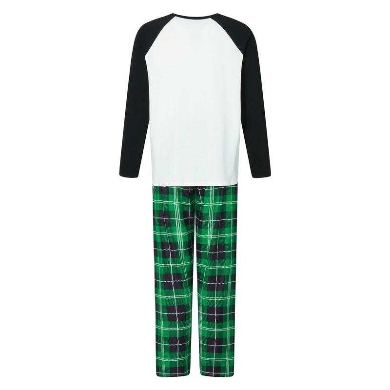 Matching Christmas Pajamas For Family Cartoon Print Raglan Long Sleeve Tops and Plaid Pants Loungewear Soft Sleepwear