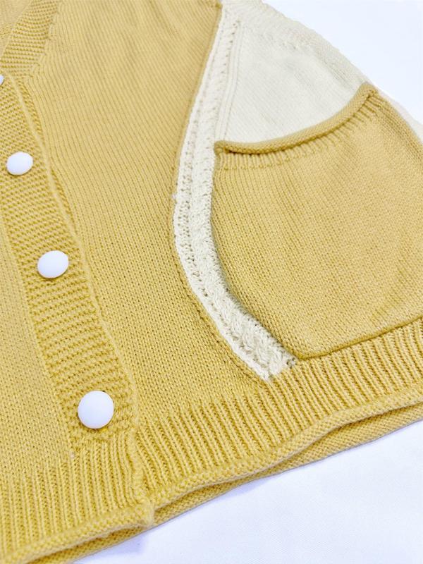 Women's Colorblock Button Front Pocket V Neck Sweater Vest, Casual Sleeveless Knitwear for Daily Wear, Ladies Clothes for All Seasons