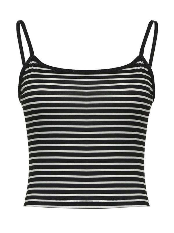 Women's Striped Print Crop Cami Top, Casual Sleeveless Spaghetti Strap Top for Daily Wear, Ladies Clothes for All Seasons