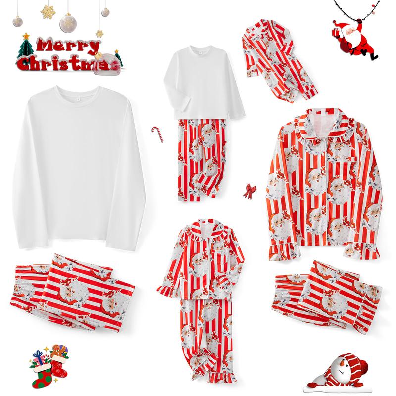 Christmas Family Pajamas Matching Set Stripes Santa Claus Long Sleeve Shirt with Pants Sleepwear Loungewear