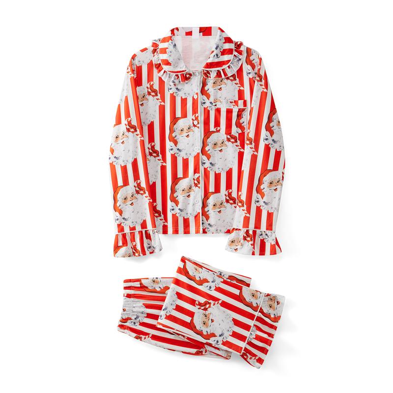 Christmas Family Pajamas Matching Set Stripes Santa Claus Long Sleeve Shirt with Pants Sleepwear Loungewear