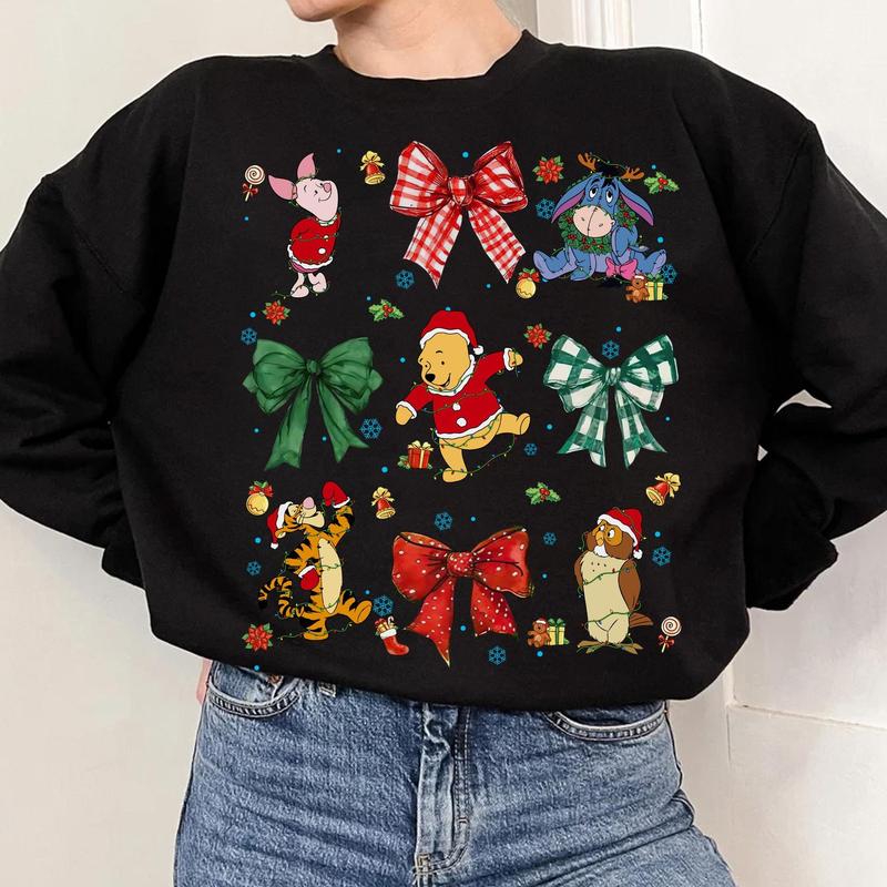 Disneyy #Winniee The Poohh Christmas Lights Coquette Bows Shirt, #Winniee The Poohh's Very Merry Christmas Party 2024, Disneyyland Family Xmas Shirt SWULY