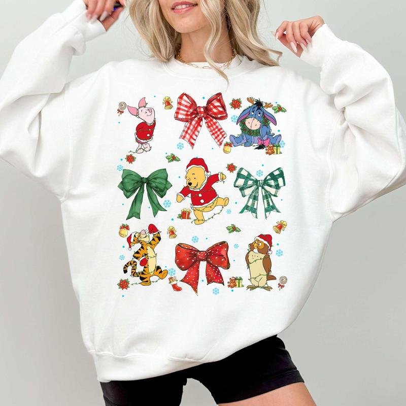 Disneyy #Winniee The Poohh Christmas Lights Coquette Bows Shirt, #Winniee The Poohh's Very Merry Christmas Party 2024, Disneyyland Family Xmas Shirt SWULY