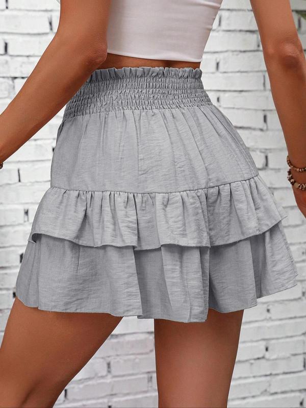 Women's Tiered Layer Ruffle Hem Shorts, Casual Shirred High Waist Shorts, Shorts for Women, Ladies Bottoms for Daily Wear