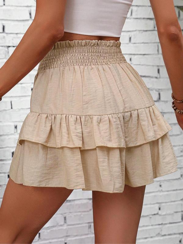 Women's Tiered Layer Ruffle Hem Shorts, Casual Shirred High Waist Shorts, Shorts for Women, Ladies Bottoms for Daily Wear