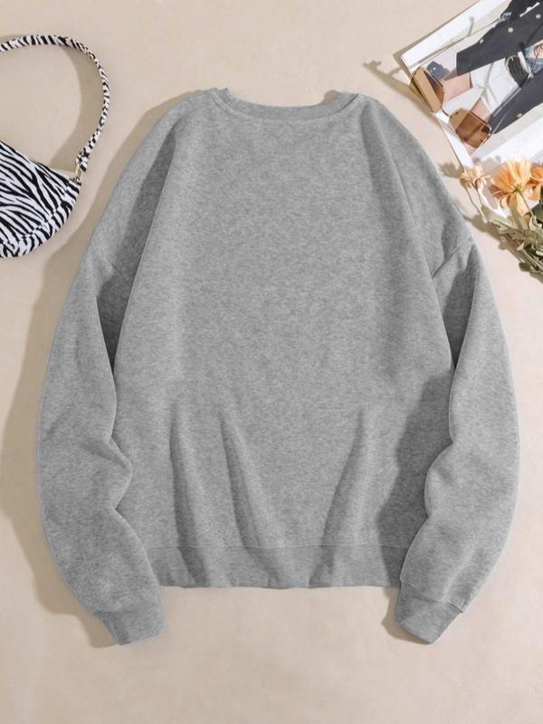 Women's Heart & Letter Print Crew Neck Sweatshirt, Casual Long Sleeve Pullover for Fall & Winter, Women's Clothes for Daily Wear