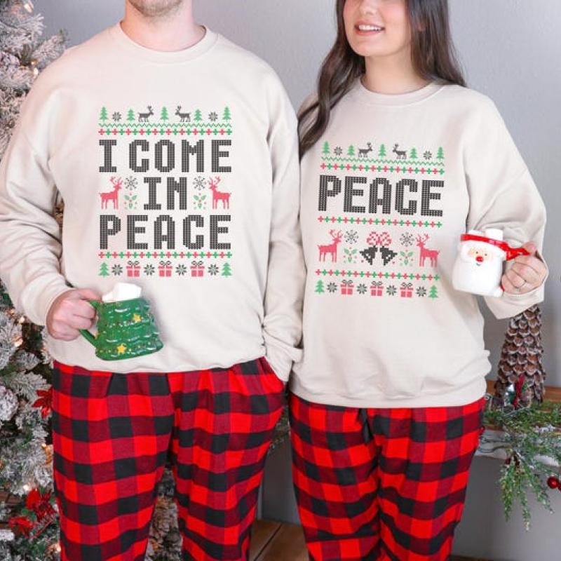 Christmas Couple Couples Ugly Sweater, Come in Peace Matching Christmas Sweatshirt, Holiday Shirt, Funny Christmas Gift