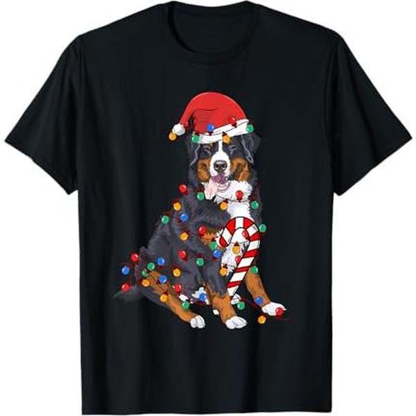 Bernese Mountain Santa Christmas Lights Dog Lover Pajama T-Shirt