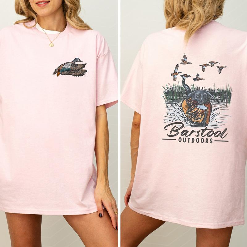 Vintage Barstool Outdoors Duck Hunt 2 Sided Shirt, Mallard Hunting Tshirt, Unisex Graphic Printed Tee, Cotton Shortsleeve Casual Womenswear, Daily Women's Top