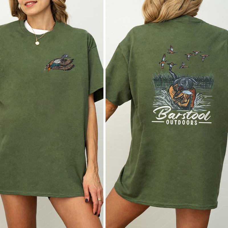 Vintage Barstool Outdoors Duck Hunt 2 Sided Shirt, Mallard Hunting Tshirt, Unisex Graphic Printed Tee, Cotton Shortsleeve Casual Womenswear, Daily Women's Top