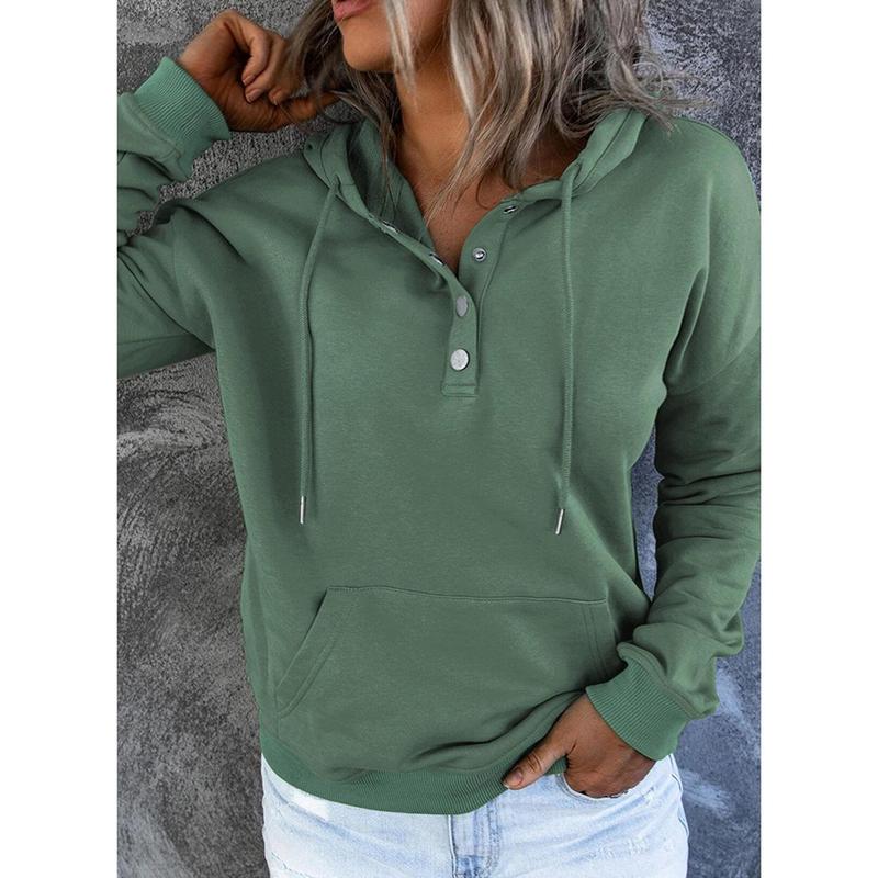 Dokotoo Womens 2024 Hooded Button Collar Drawstring Hoodies Pullover Sweatshirts Casual Long Sleeve Tops Shirts