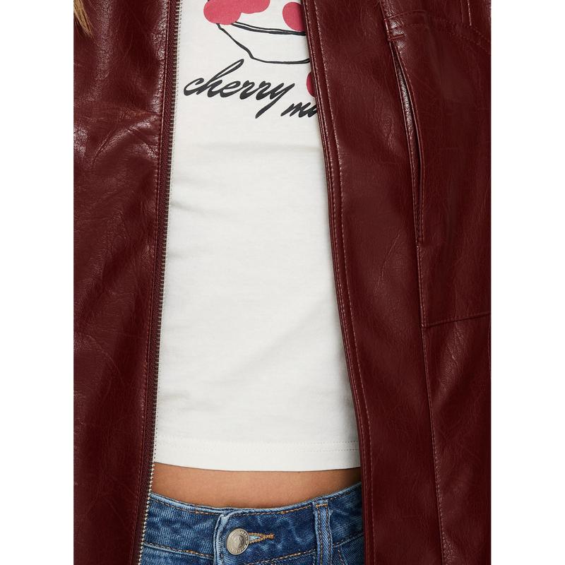 Devija Faux Leather Jacket Burgundy