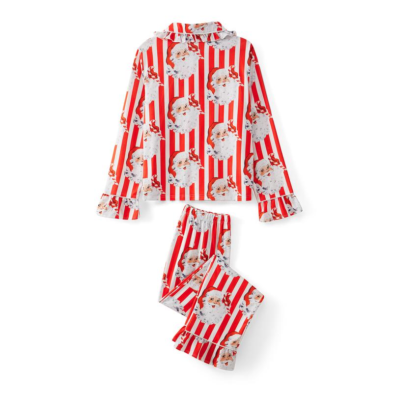 Christmas Family Pajamas Matching Set Stripes Santa Claus Long Sleeve Shirt with Pants Sleepwear Loungewear