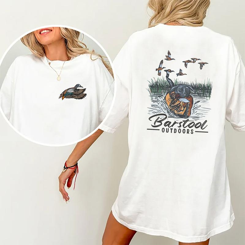 Vintage Barstool Outdoors Duck Hunt 2 Sided Shirt, Mallard Hunting Tshirt, Unisex Graphic Printed Tee, Cotton Shortsleeve Casual Womenswear, Daily Women's Top