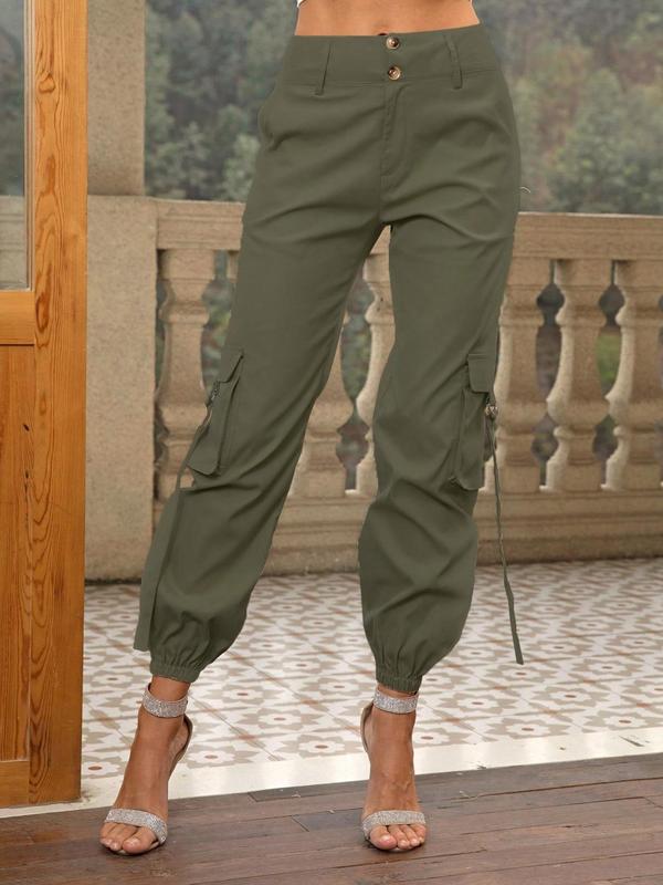 Women's Plain Flap Pockets Carrot Cargo Pants, Pants for Women, Summer Outfits 2024, Cargo Pants Women, Lady Casual Comfort Trendy Button Trousers for Spring & Fall, Women's Bottoms for Daily Wear, Womenswear