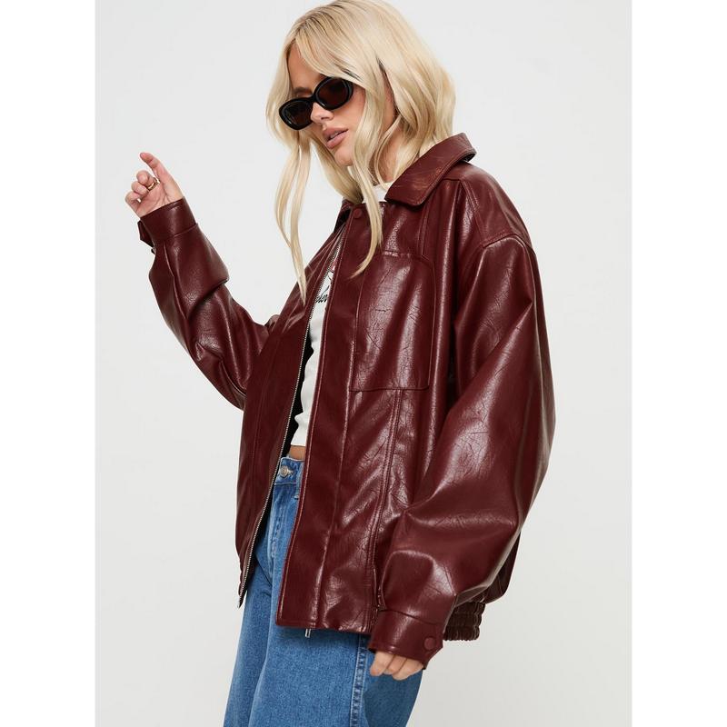 Devija Faux Leather Jacket Burgundy