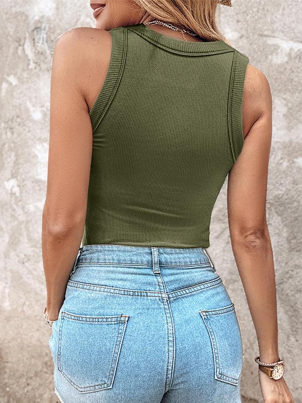 Women's Solid Color Round Neck Thermal Lined Tank Top, Casual Sleeveless Chest Pad Crew Neck Top for Spring & Fall, Women's Clothing for Daily Wear