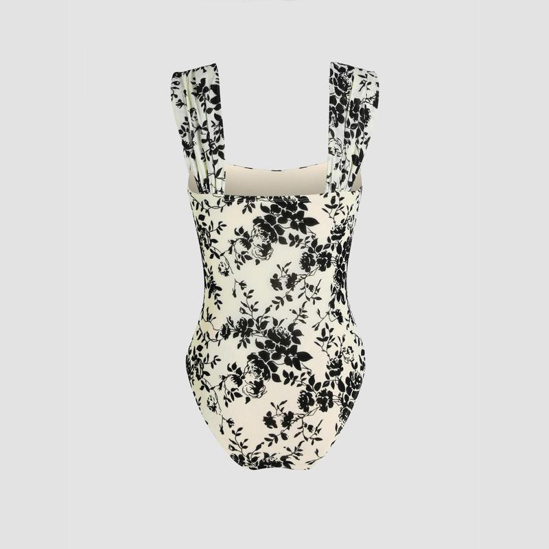 Cider [3 colors, size 0-26] Floral Ruched Sleeveless Bodysuit