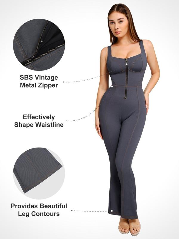 Popilush The Shapewear Denim Square Neck Tank Top Flare Jumpsuits Womenswear Comfortable Fabric