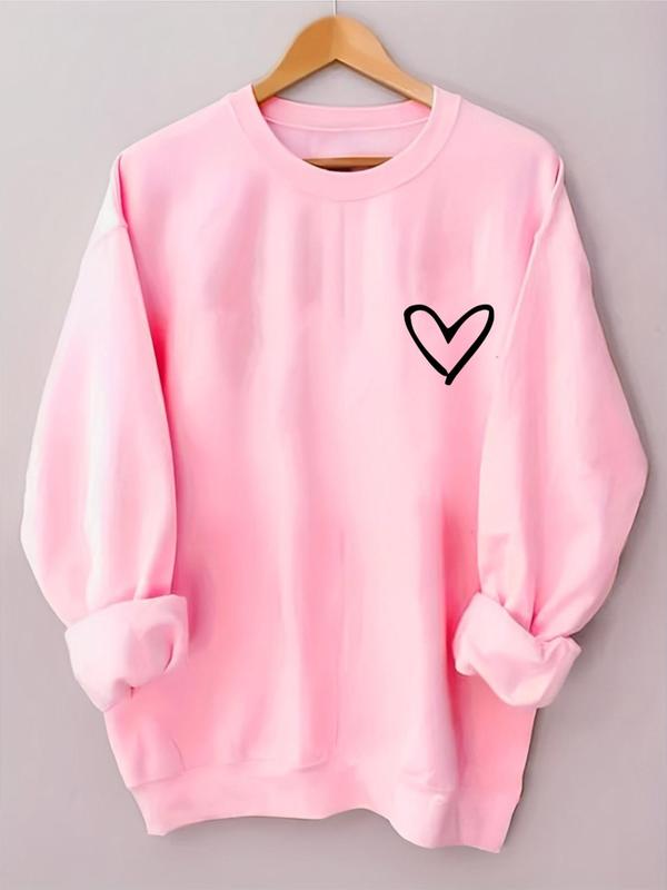 Women's Heart & Letter Print Crew Neck Sweatshirt, Casual Long Sleeve Pullover for Fall & Winter, Women's Clothes for Daily Wear