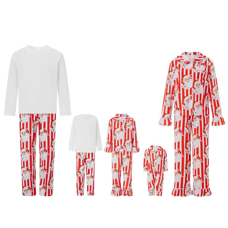 Christmas Family Pajamas Matching Set Stripes Santa Claus Long Sleeve Shirt with Pants Sleepwear Loungewear