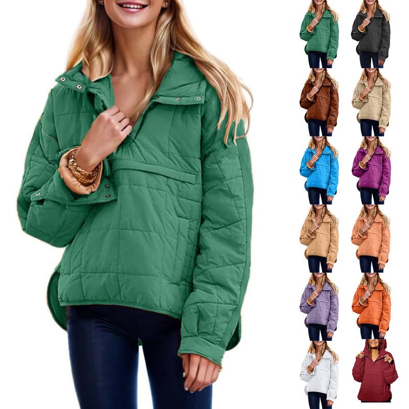 UANEO Women's Oversized Puffer Jacket with Hood, Lightweight Quilted Pullover Hoodie, Dolman Long Sleeve Warm Winter Coat