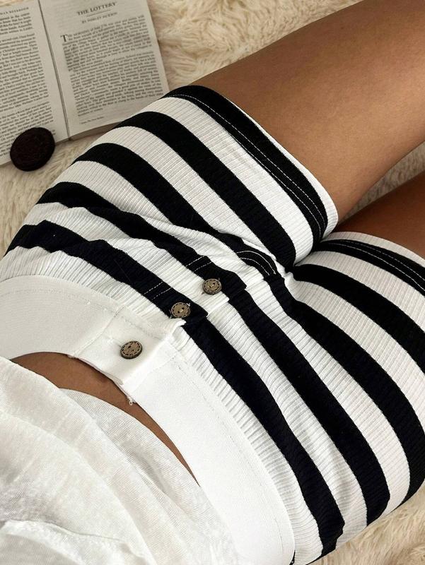 Casual Knit Striped Low-Waist Skinny Super-Short Shorts Women Loungewear Women Leggings Fall Women Shorts