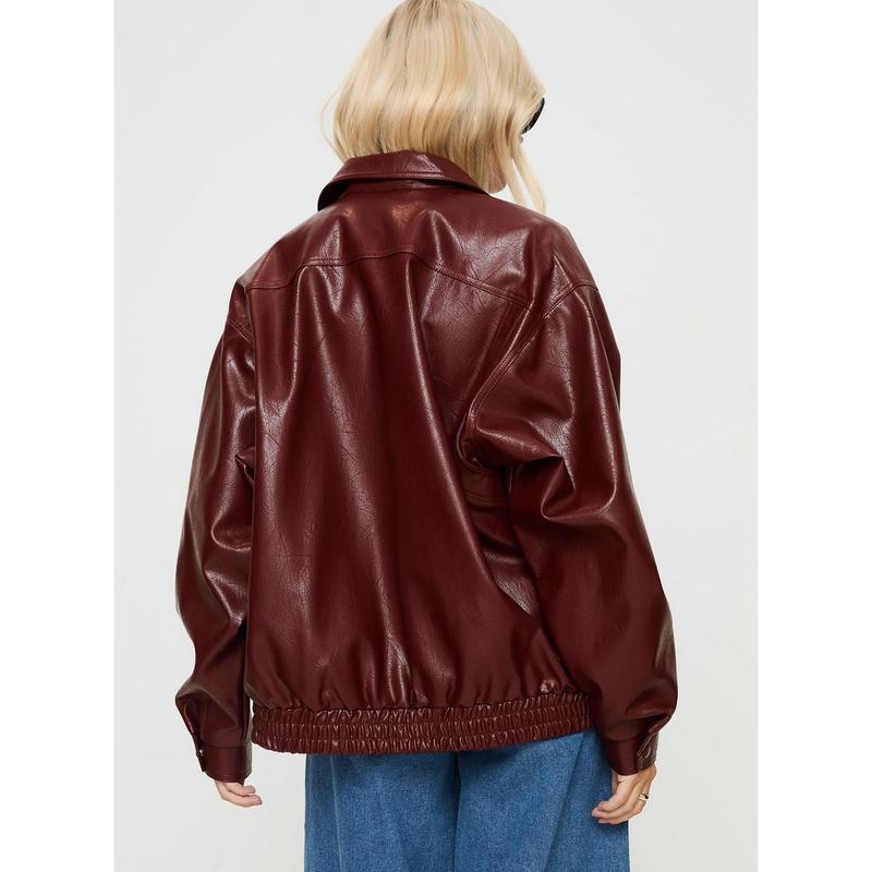 Devija Faux Leather Jacket Burgundy