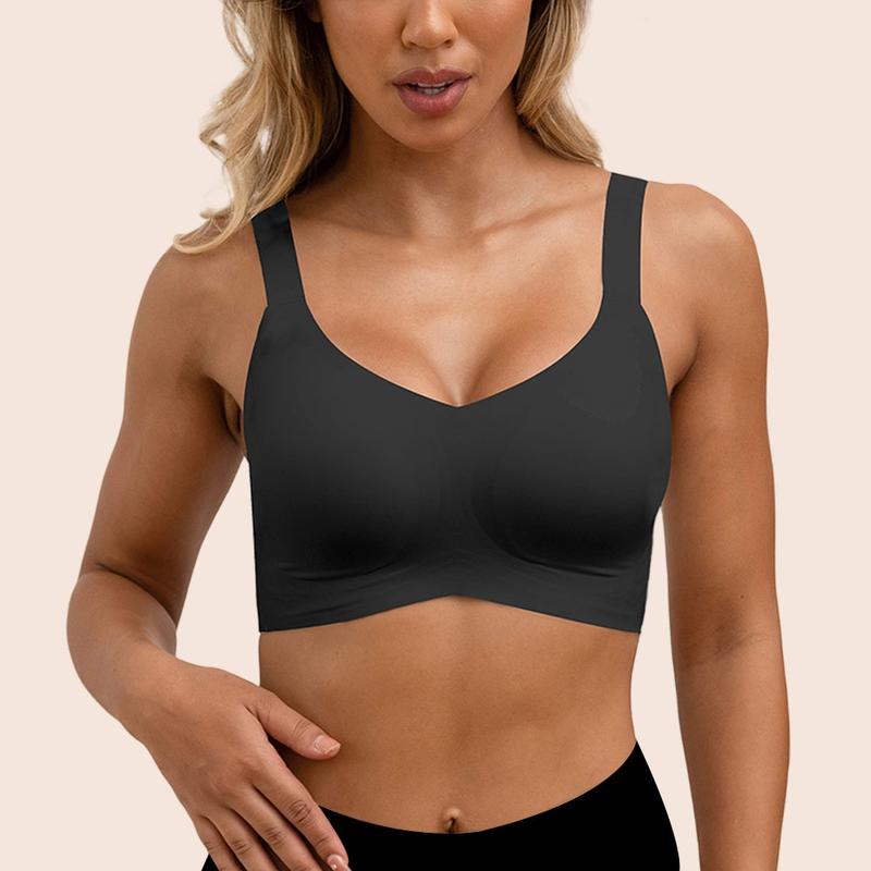 Asfairy V-Neck Full Cup Seamless Everyday Bra,Comfort Lightly Wireless Bra for Women Womenswear Underwear