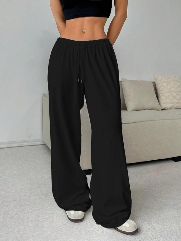 Women's Solid Color Drawstring Waist Wide Leg Pants, Casual Comfy Trousers for Daily Wear, Ladies Bottoms for All Seasons