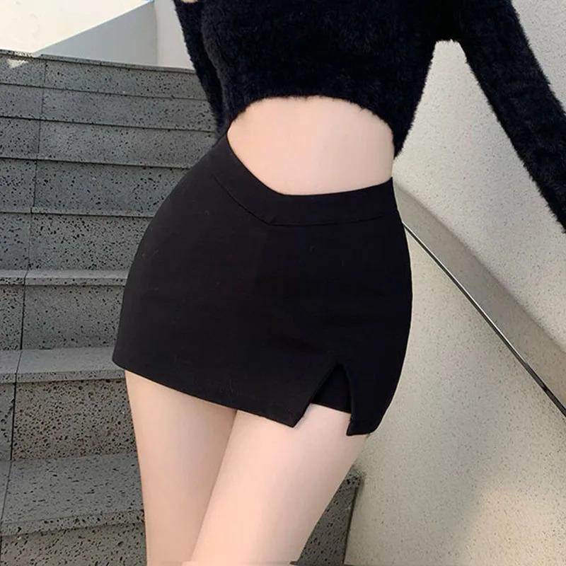 black split mini skirts women Summer sexy club high waist slit skirt streetwear Korean party fashion irregular slim a line skirt Womenswear Bottom fashionable bottom