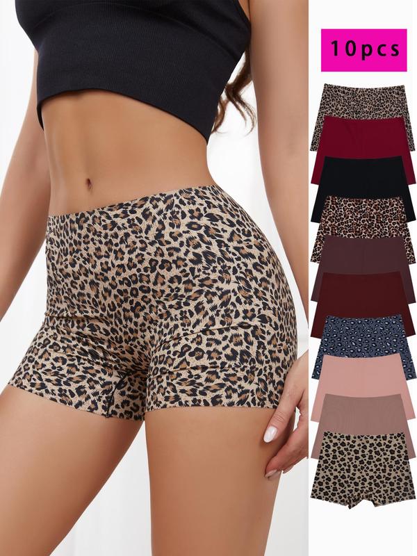 Women's Leopard Print Seamless Boyshorts, Casual Solid Color Natural Waist Panties for Women, Comfy Breathable Underwear for Women, Panties for Women, Summer Wear 2024