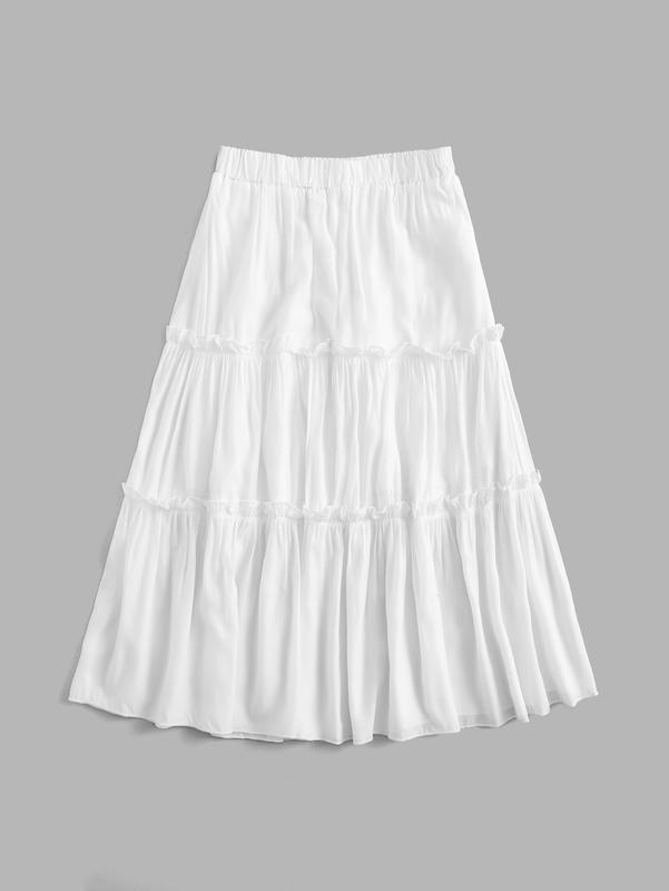 ROMWE Solid Frill Skirt  Pure white skirt back to school season