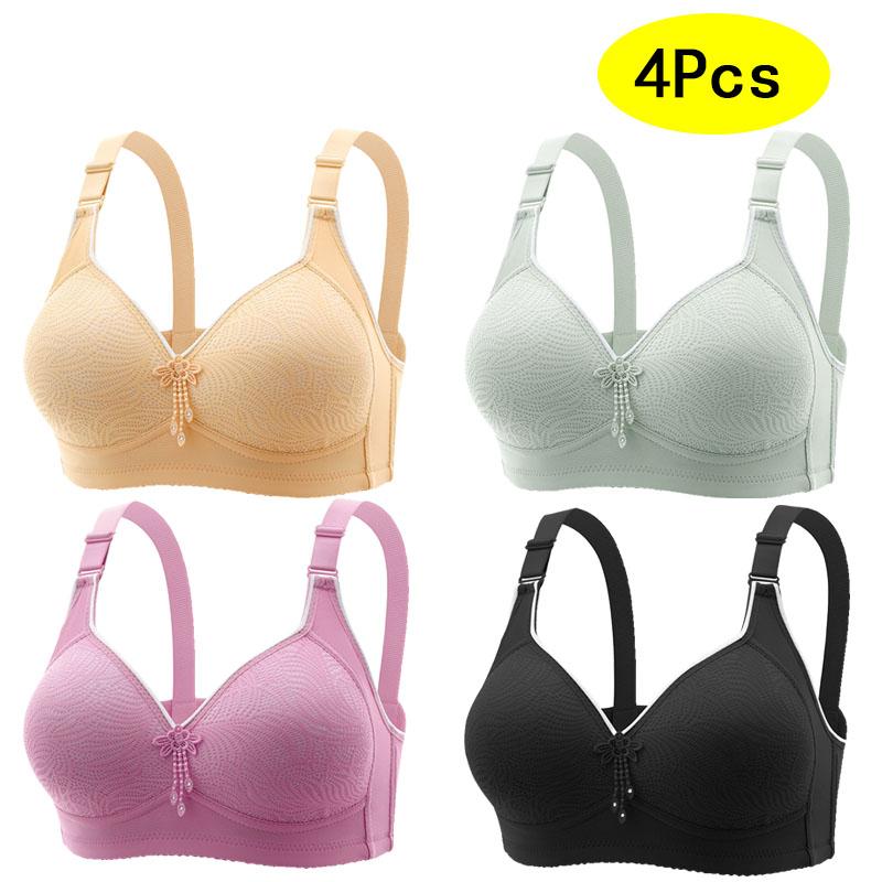 4Pcs Comfy Push-Up, Solid Color Women's Lingerie & Underwear - Elegant Seamless Tassel Wireless Bralettes Womenswear Comfort