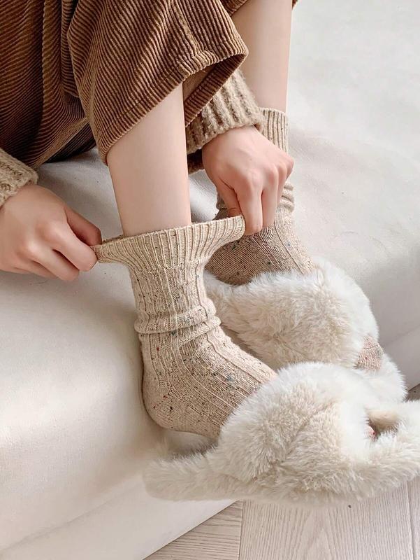 3pairs Women's Thick Warm Wool Vintage Style Mid-calf Socks For Autumn And Winter