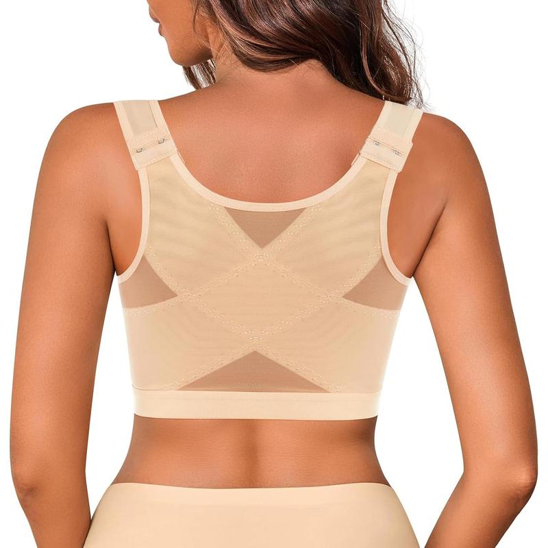 Front Closure Posture Corrector Wireless Bra Back Support Comfy Unlined Bras  Coverage Bra with Nipple Covers Womenswear Comfort Minimalist Basic Women