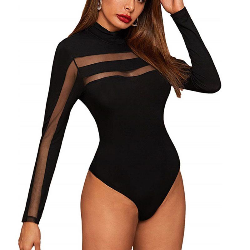 Women's Sexy Black Bodysuit Party Bar Clubwear Top Long Sleeve ShapewearFit Perspective Mesh Outfit See Through Jumpsuit Romper  3 Styles Womenswear Casual Womenswear Casual