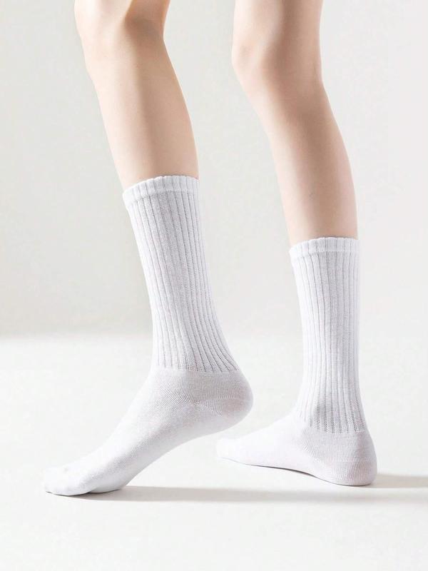 Women's Solid Crew Socks, Casual Soft Comfortable Breathable Mid-calf Socks for Daily Wear, Women's Socks for Fall & Winter